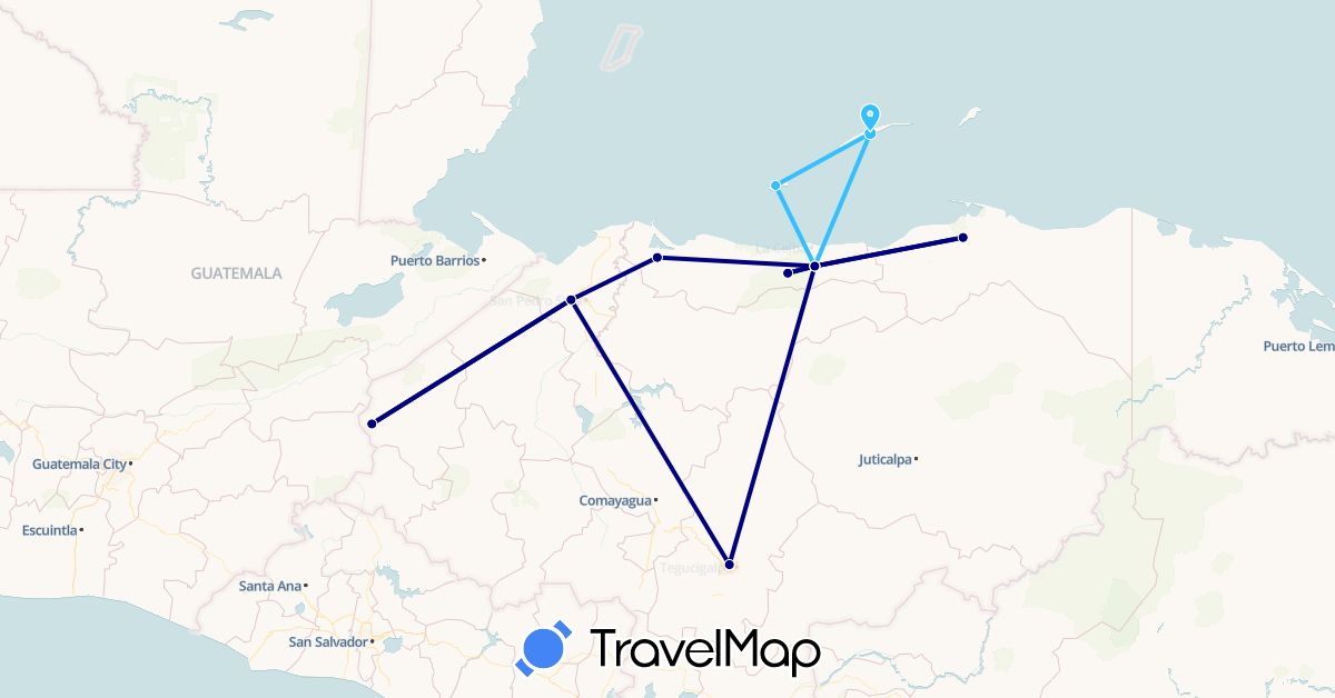 TravelMap itinerary: driving, boat in Honduras (North America)